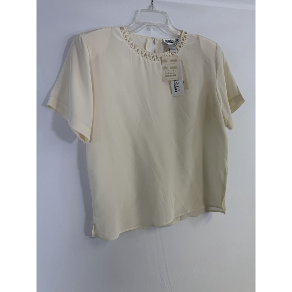 Deadstock Vtg 90s Ivory Silk Top Short Sleeve Blouse L Classic Quiet Luxury NWT - Picture 2 of 11